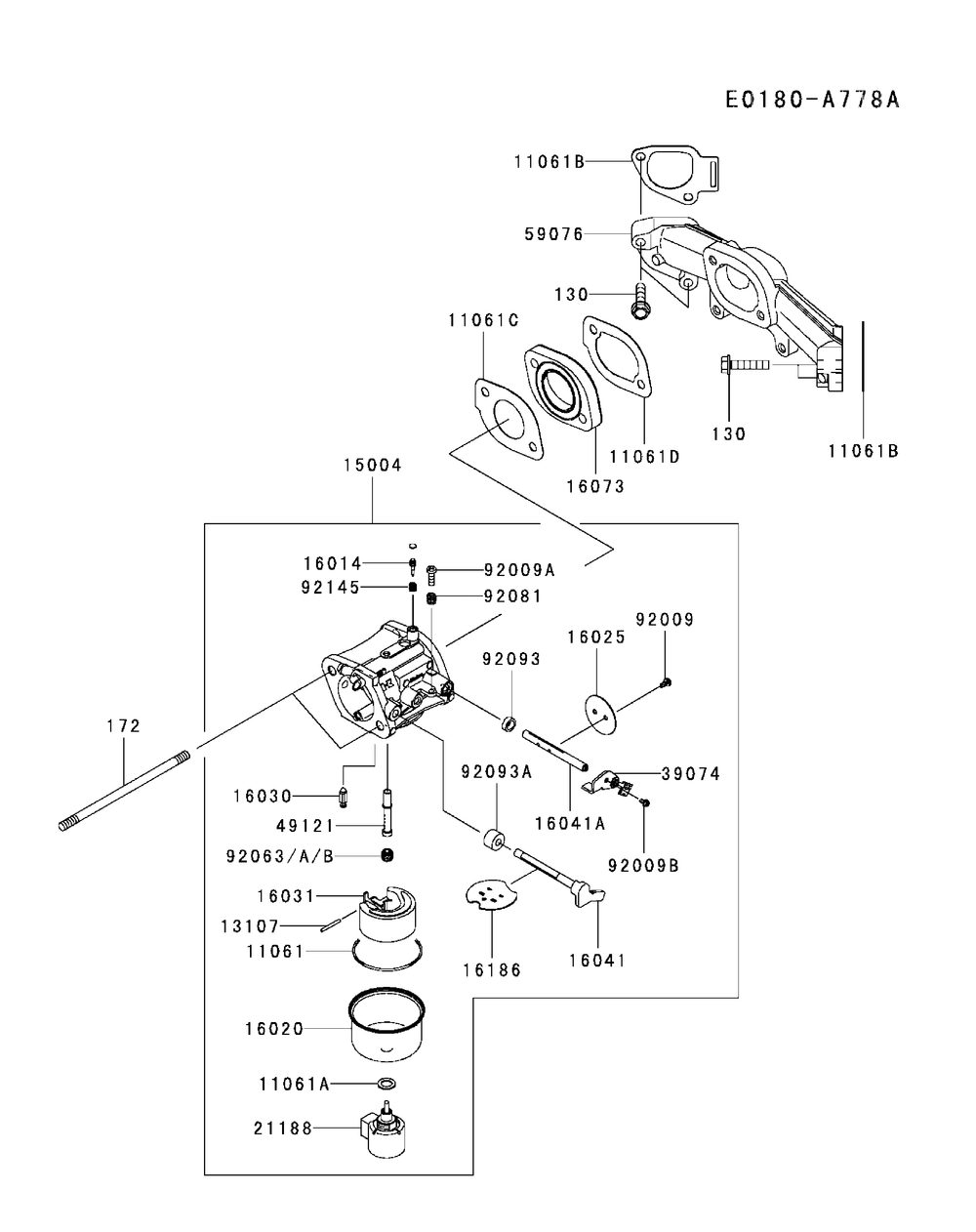 Kawasaki Fr651v-As08 Carburetor Diagram and Parts List for XT2-LX46KW (Carb-13WFA1CT210)(2015) Cub Cadet Lawn Tractor